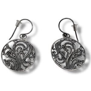 Sterling‎ Silver Filigree Round Dangle Earrings Elegant Boho Jewelry For Women